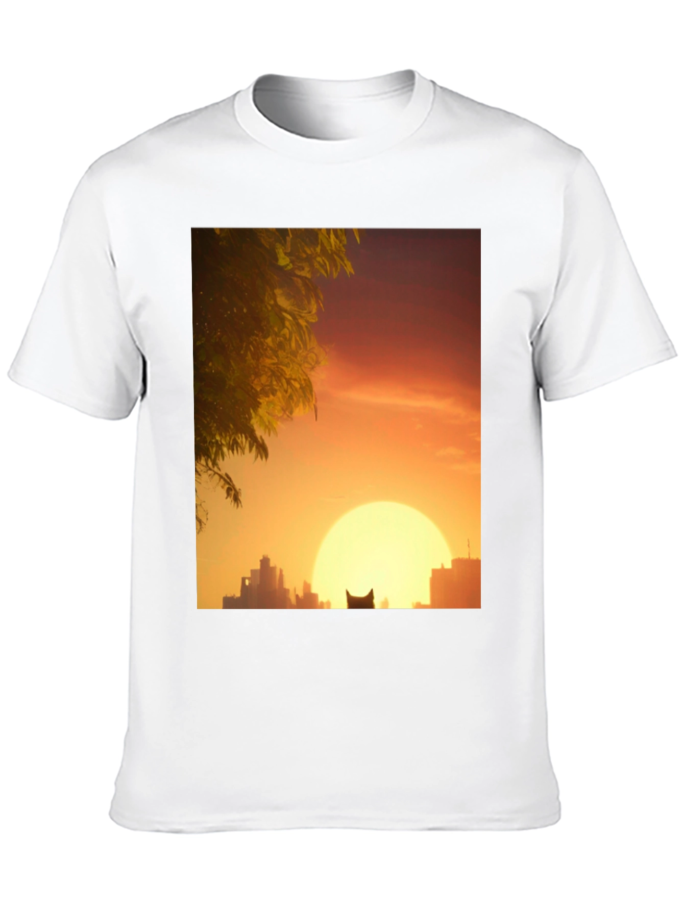 Sunset City Cat Black T-Shirt