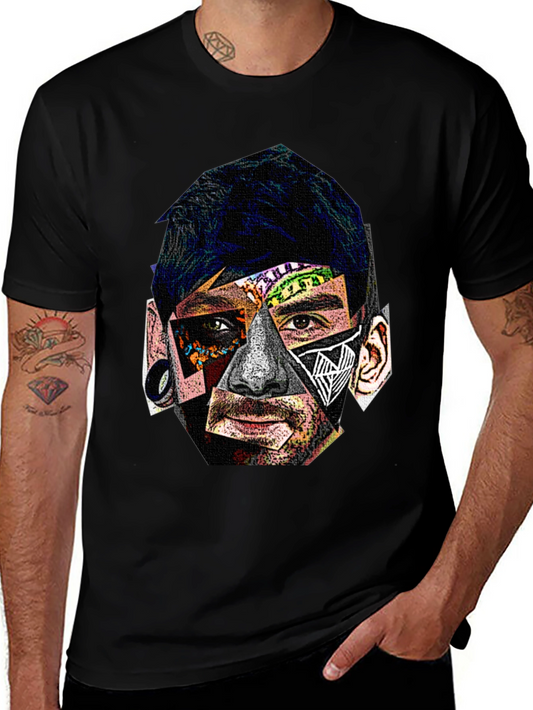 Abstract Portrait Graphic Black T-Shirt