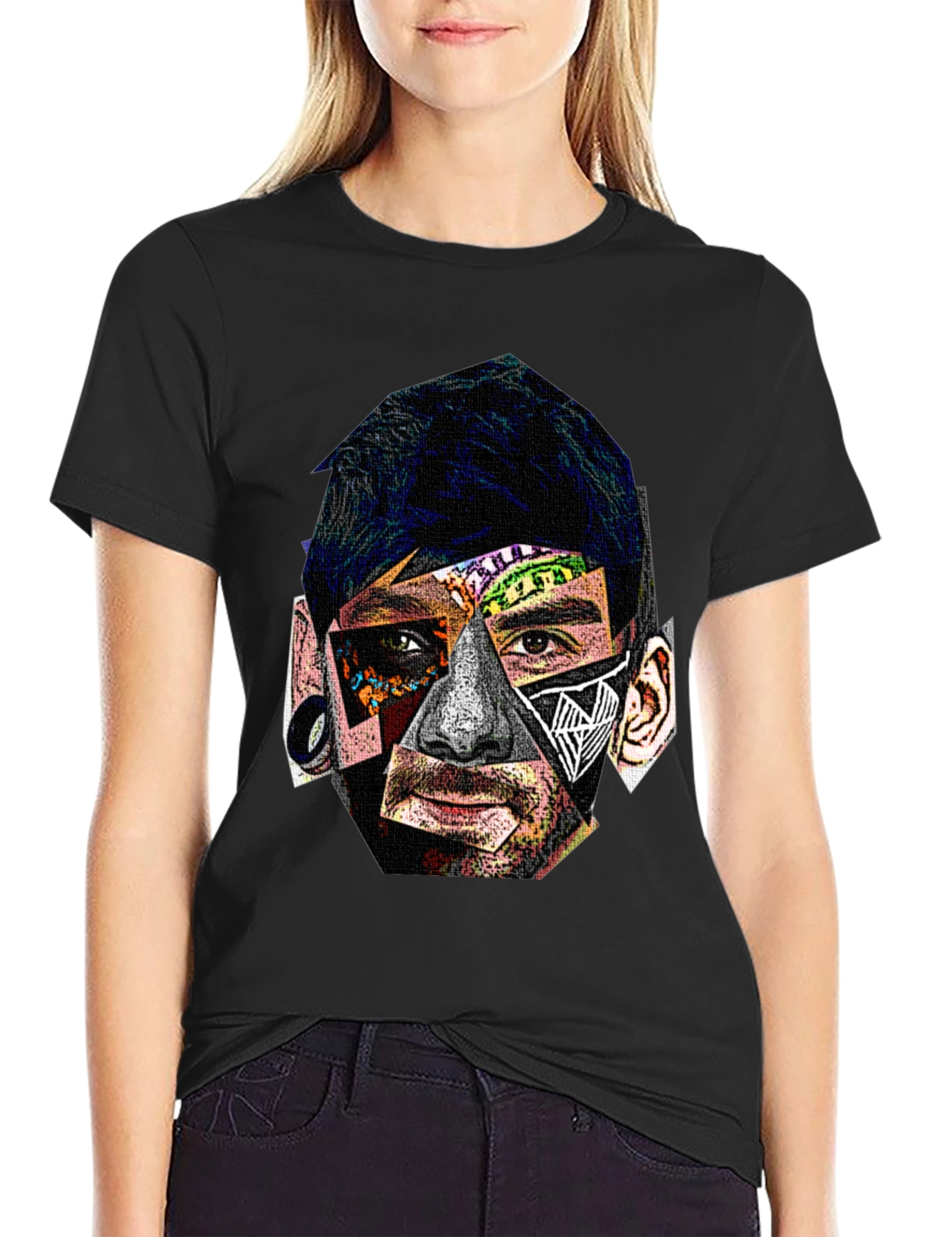 Abstract Portrait Graphic Black T-Shirt