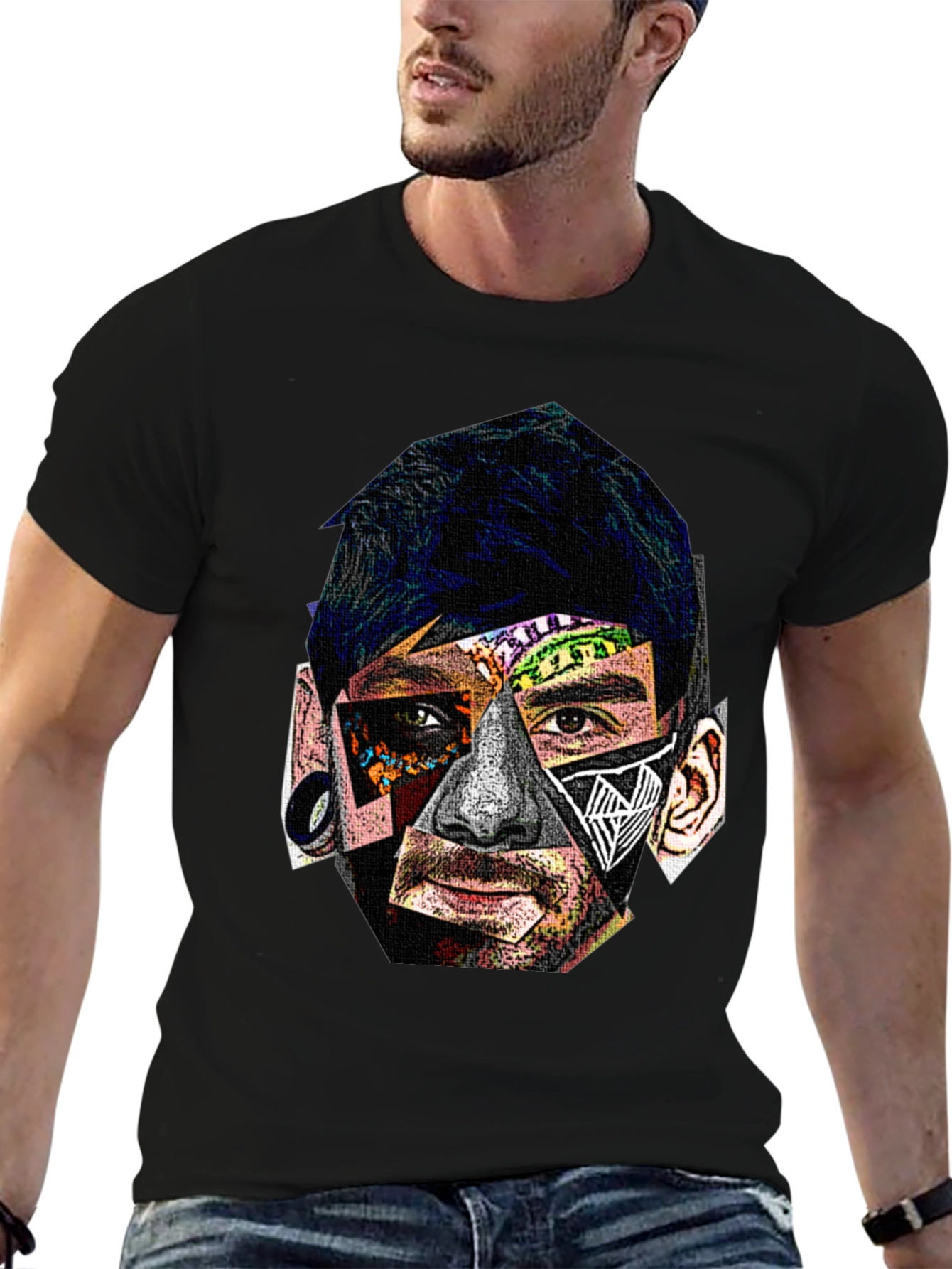 Abstract Portrait Graphic Black T-Shirt