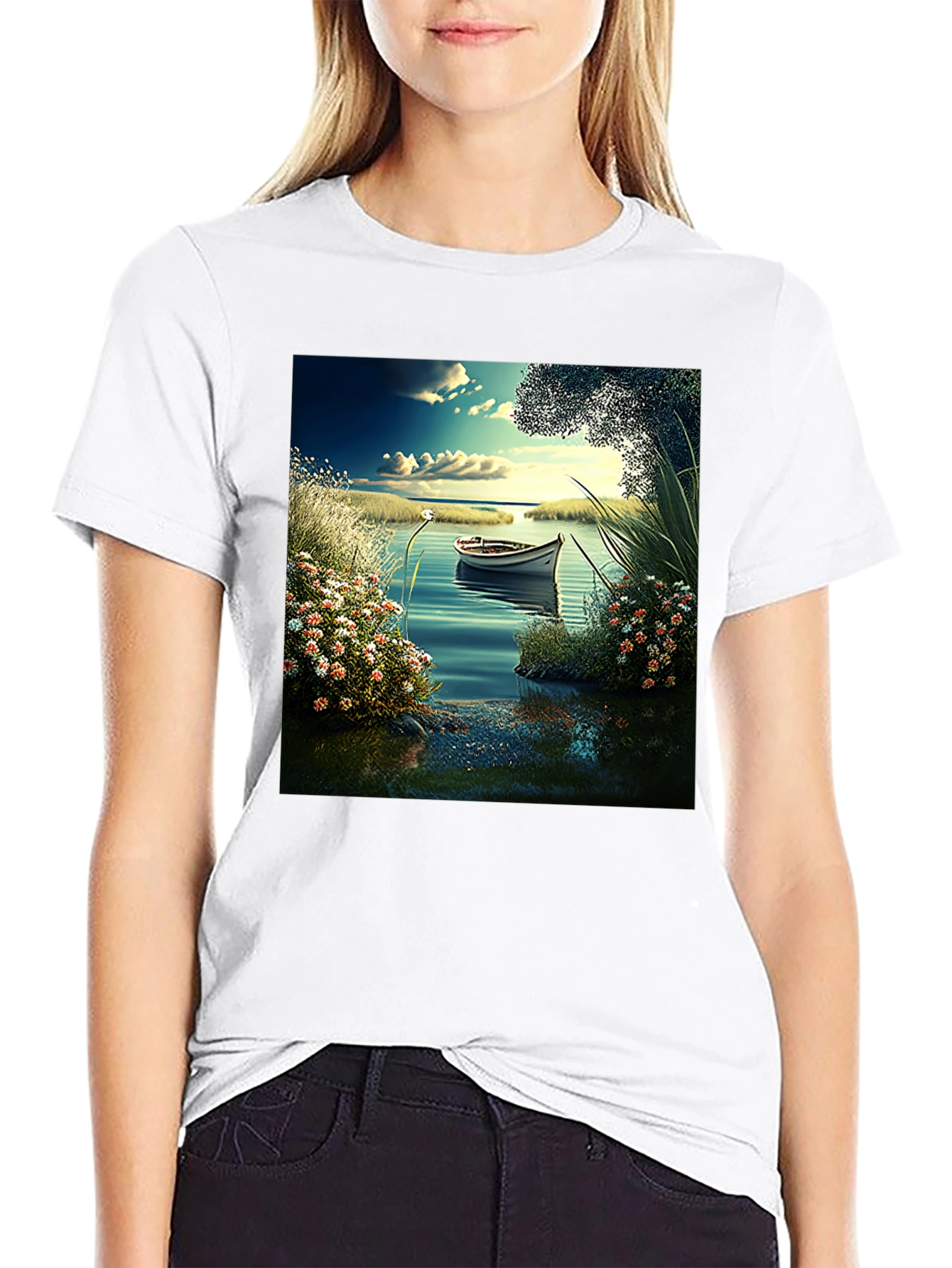 Scenic Lake Boat T-Shirt