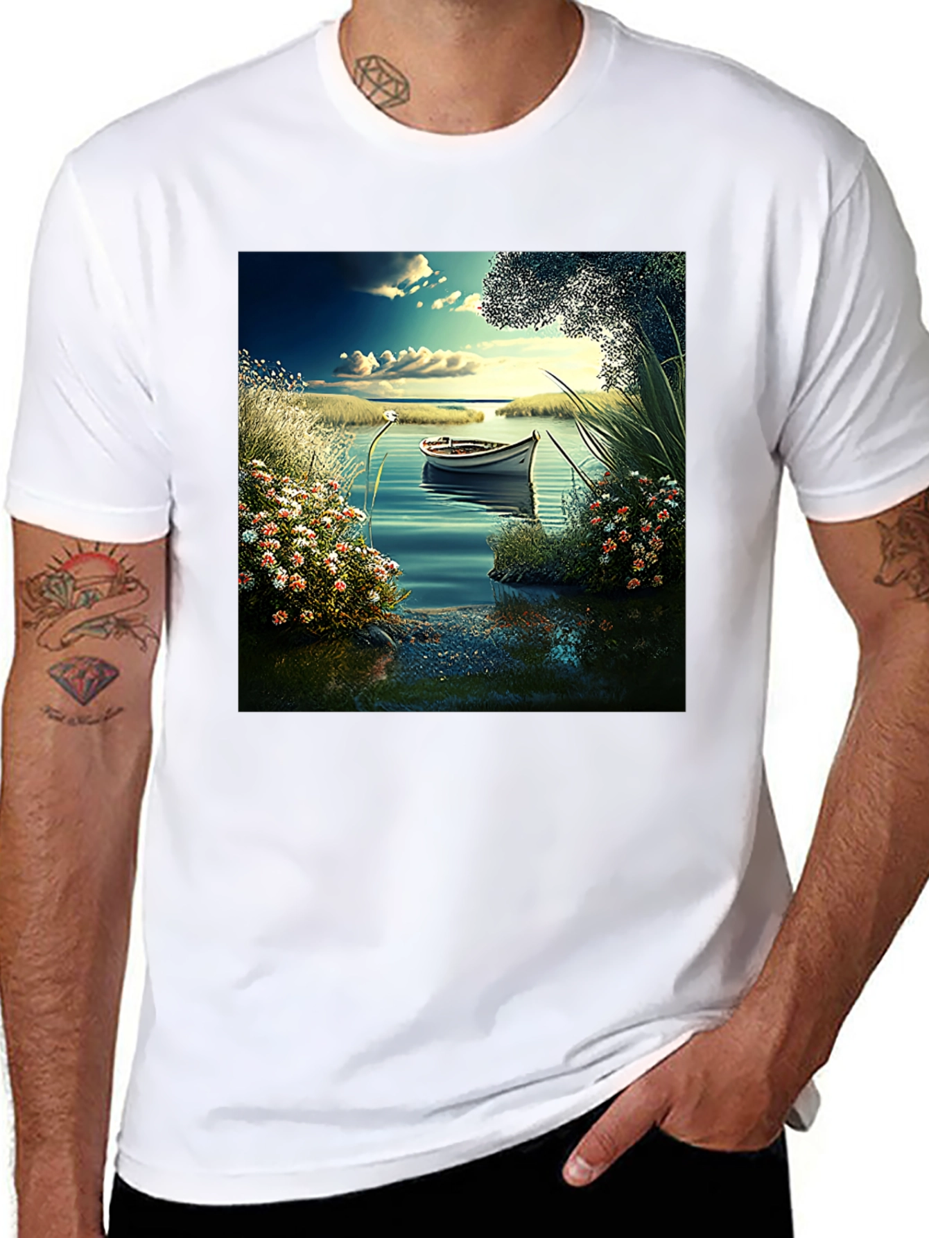 Scenic Lake Boat T-Shirt