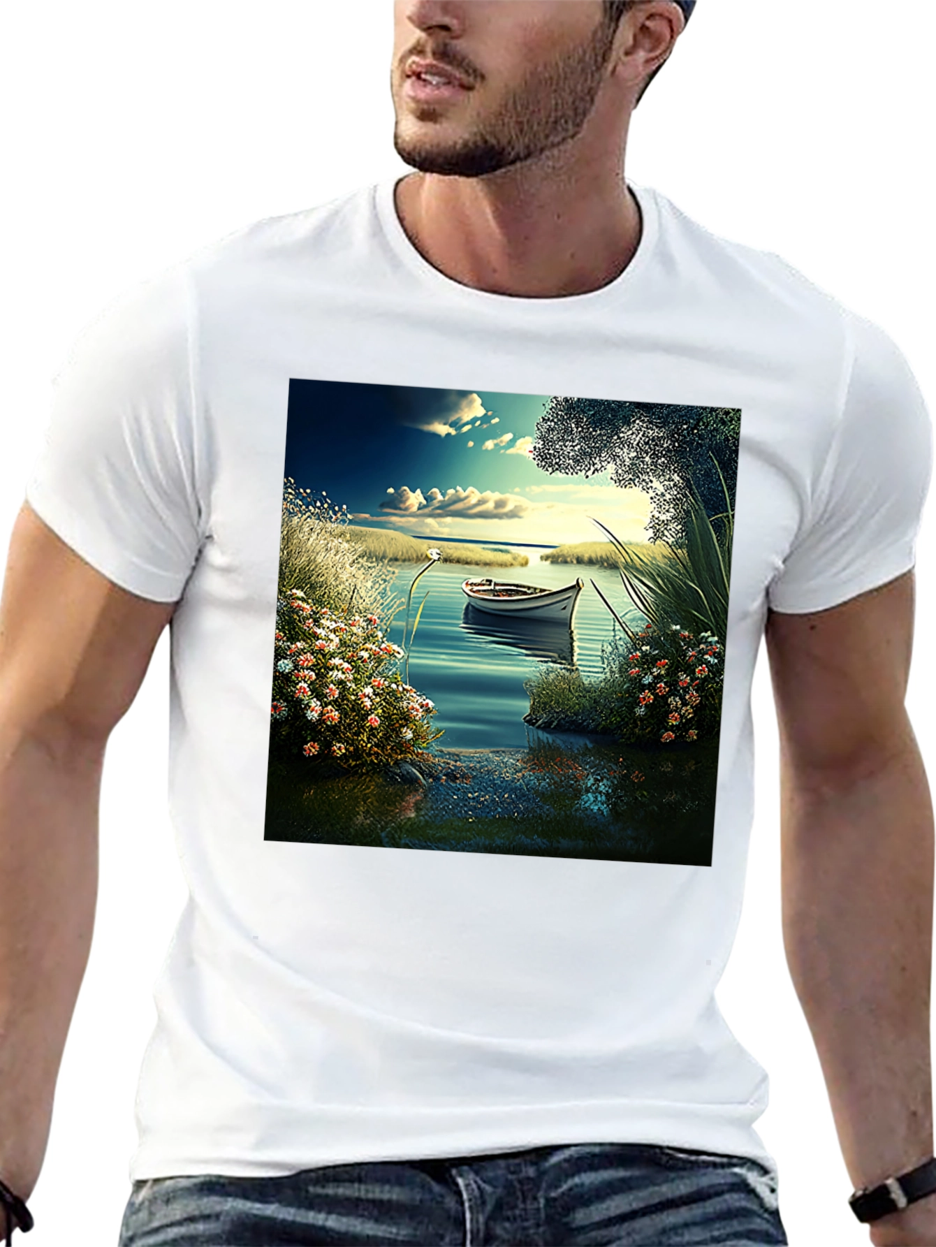 Scenic Lake Boat T-Shirt