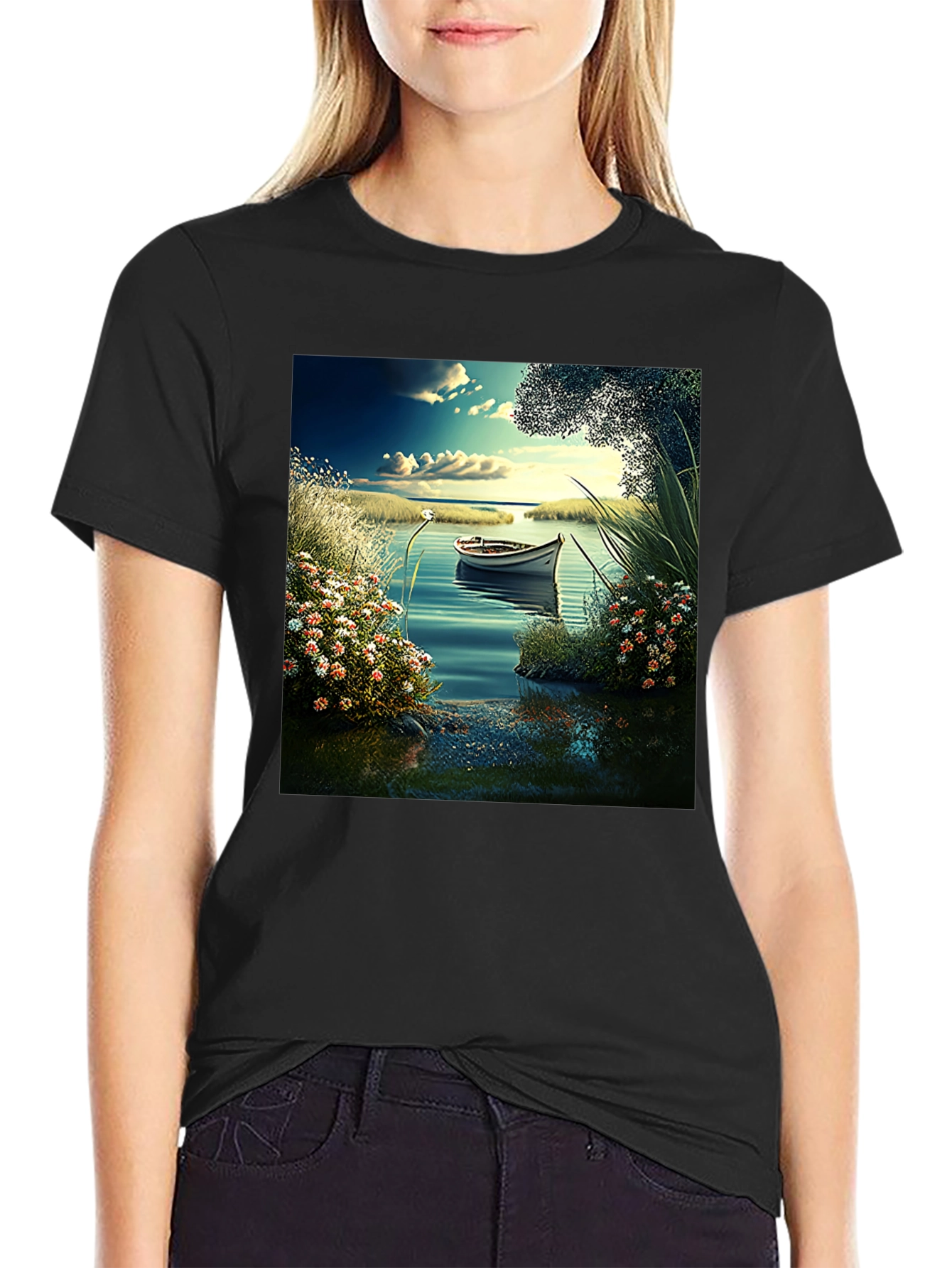 Scenic Lake Boat T-Shirt
