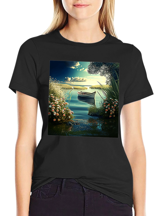 Scenic Lake Boat T-Shirt