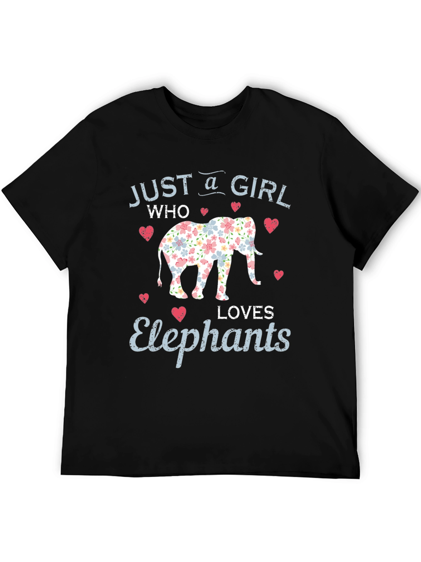 Girl Loves Elephants Floral Print Black Tee