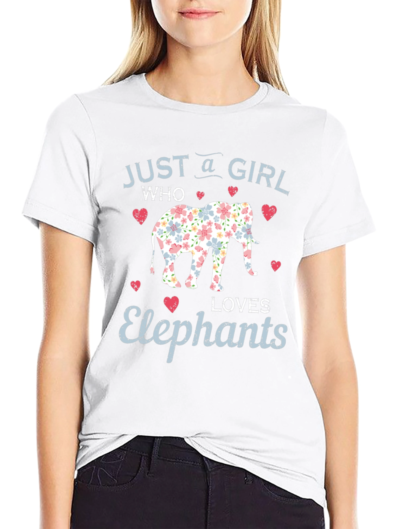 Girl Loves Elephants Floral Print Black Tee