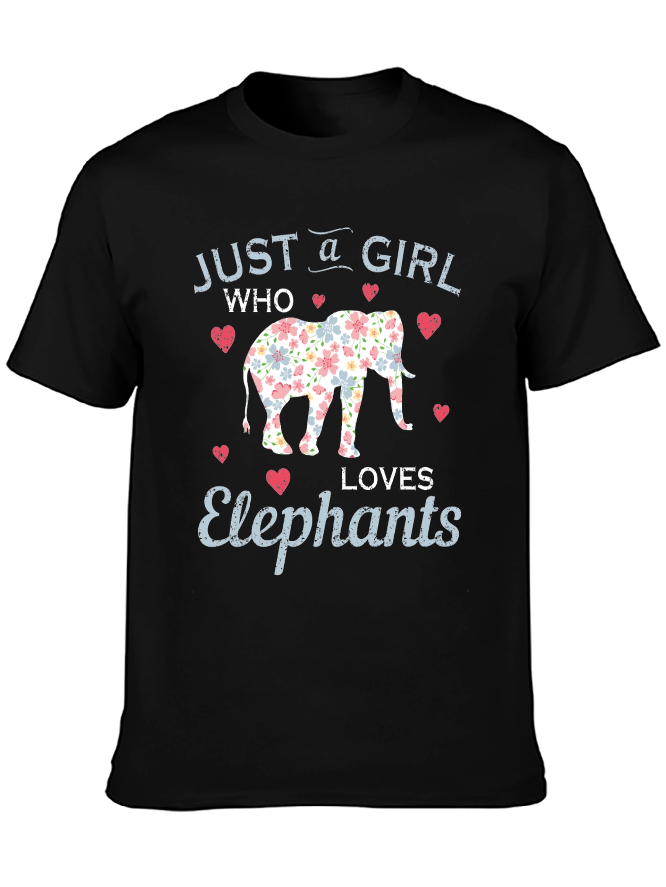 Girl Loves Elephants Floral Print Black Tee