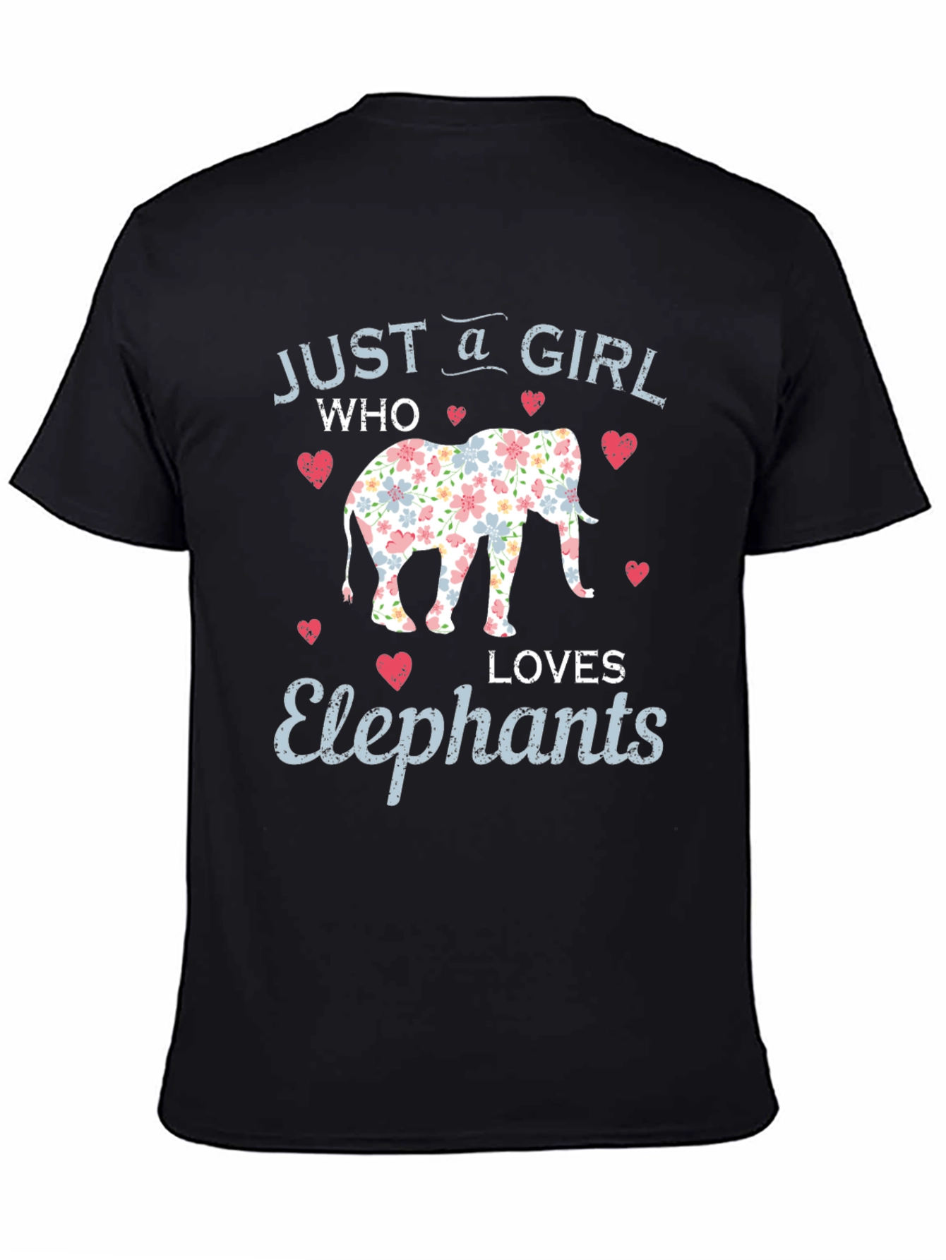 Girl Loves Elephants Floral Print Black Tee