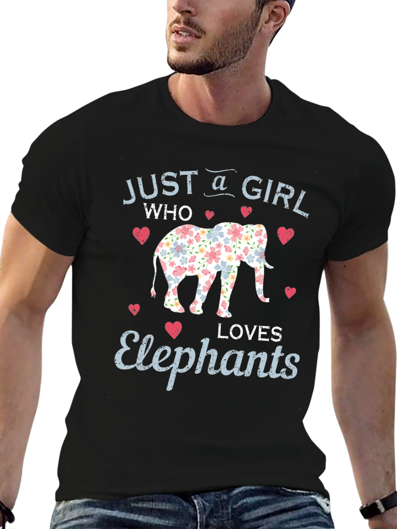 Girl Loves Elephants Floral Print Black Tee