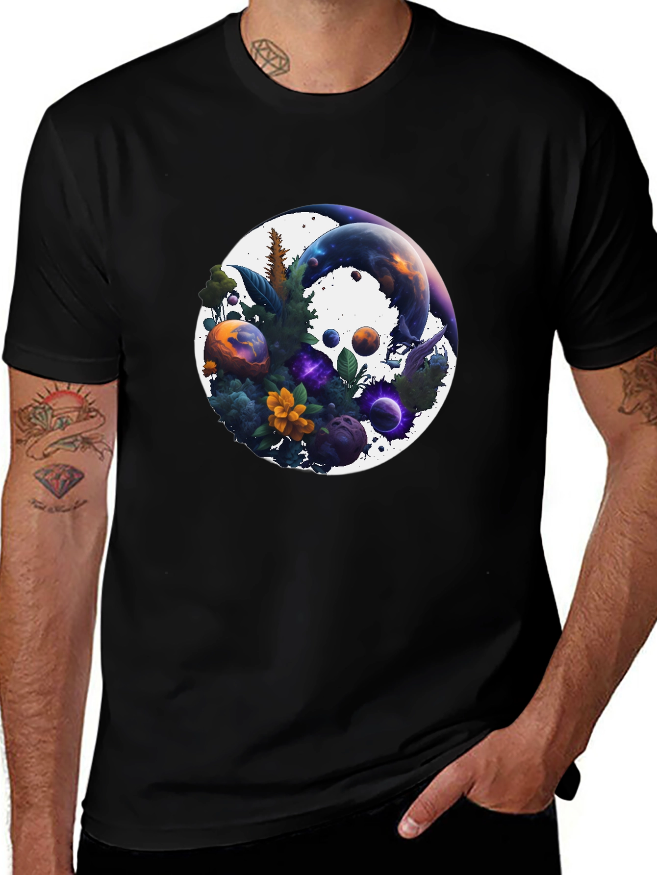 Cosmic Garden T-Shirt - Nature & Space Fusion