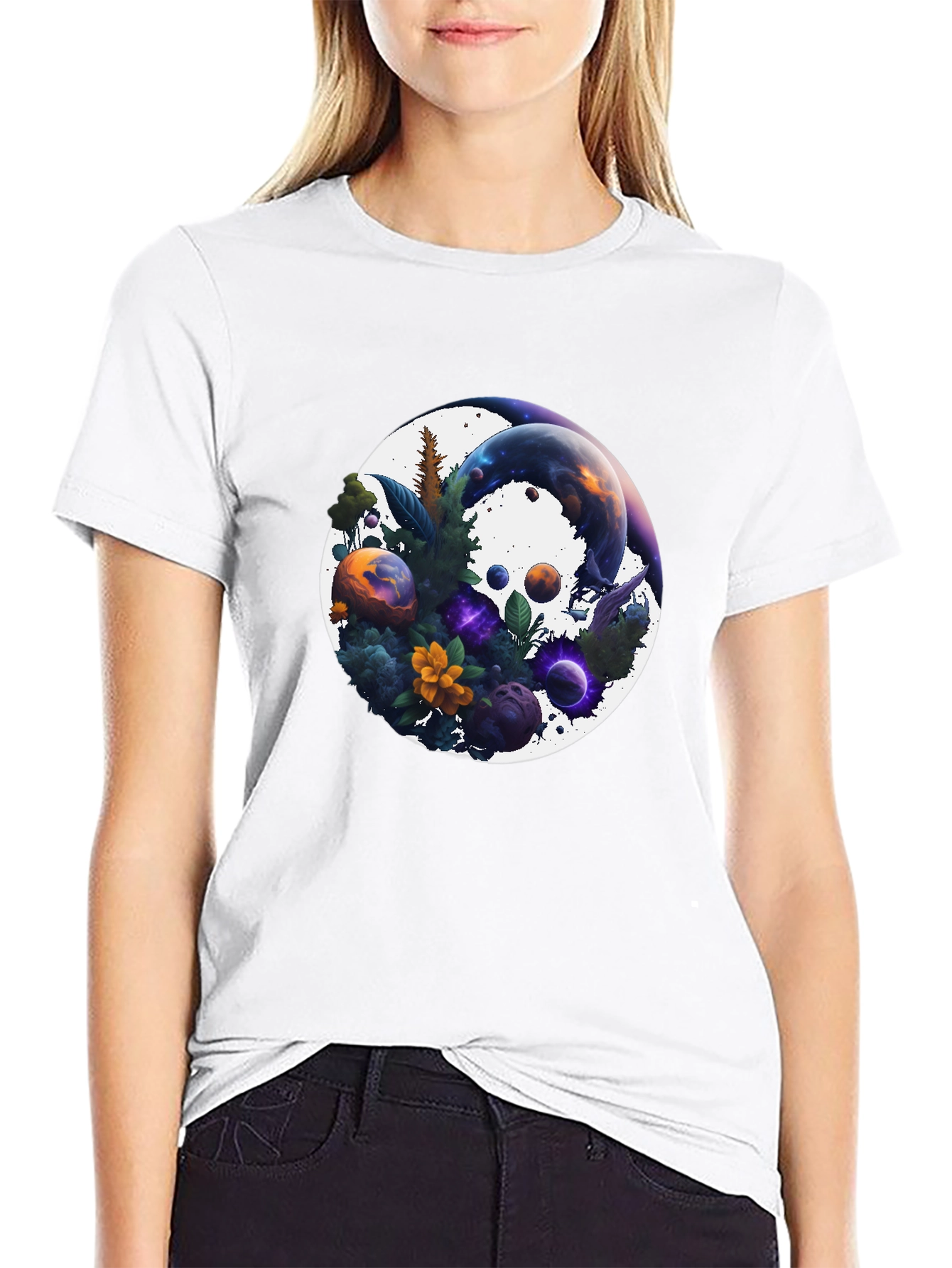 Cosmic Garden T-Shirt - Nature & Space Fusion