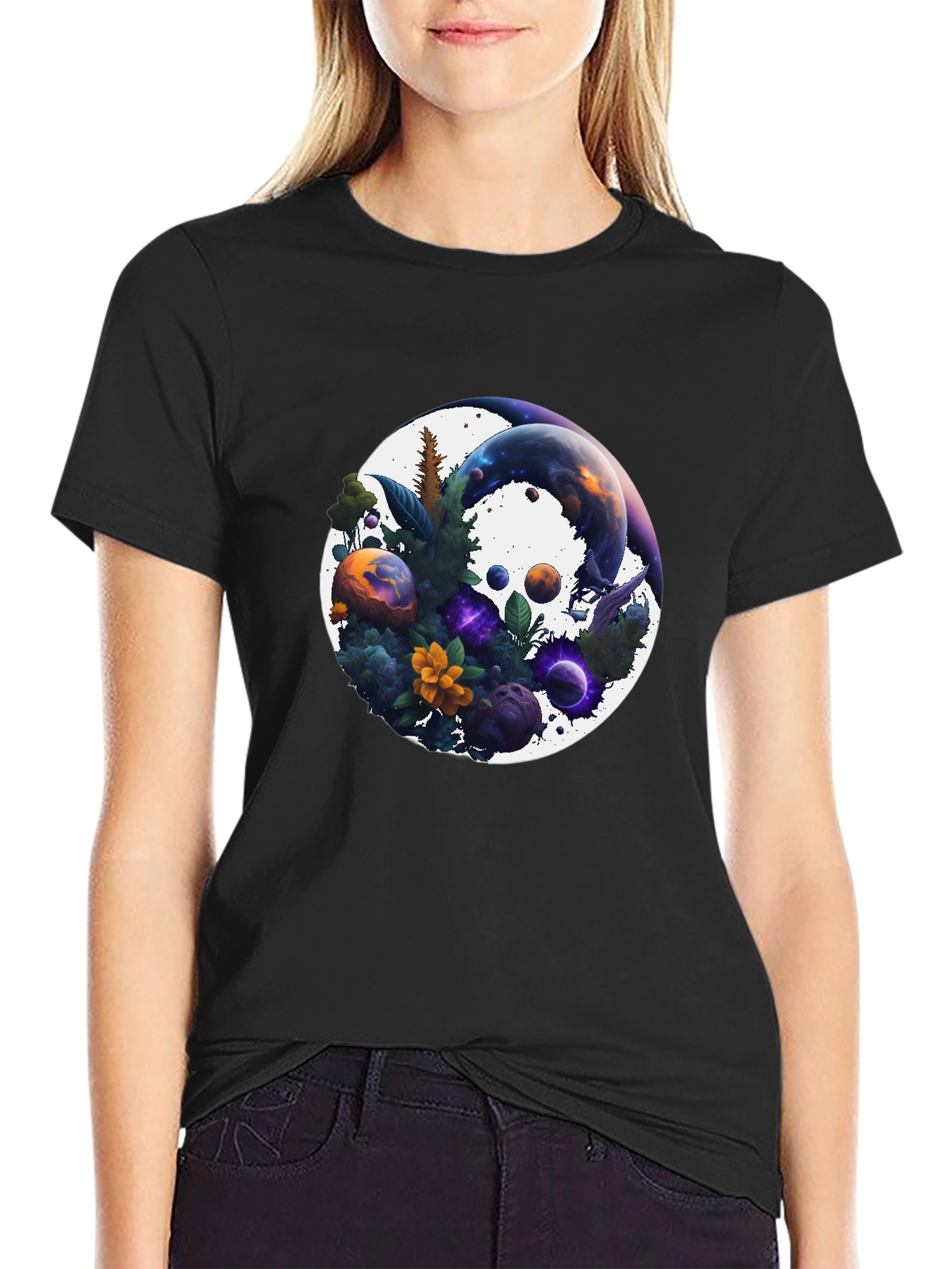 Cosmic Garden T-Shirt - Nature & Space Fusion