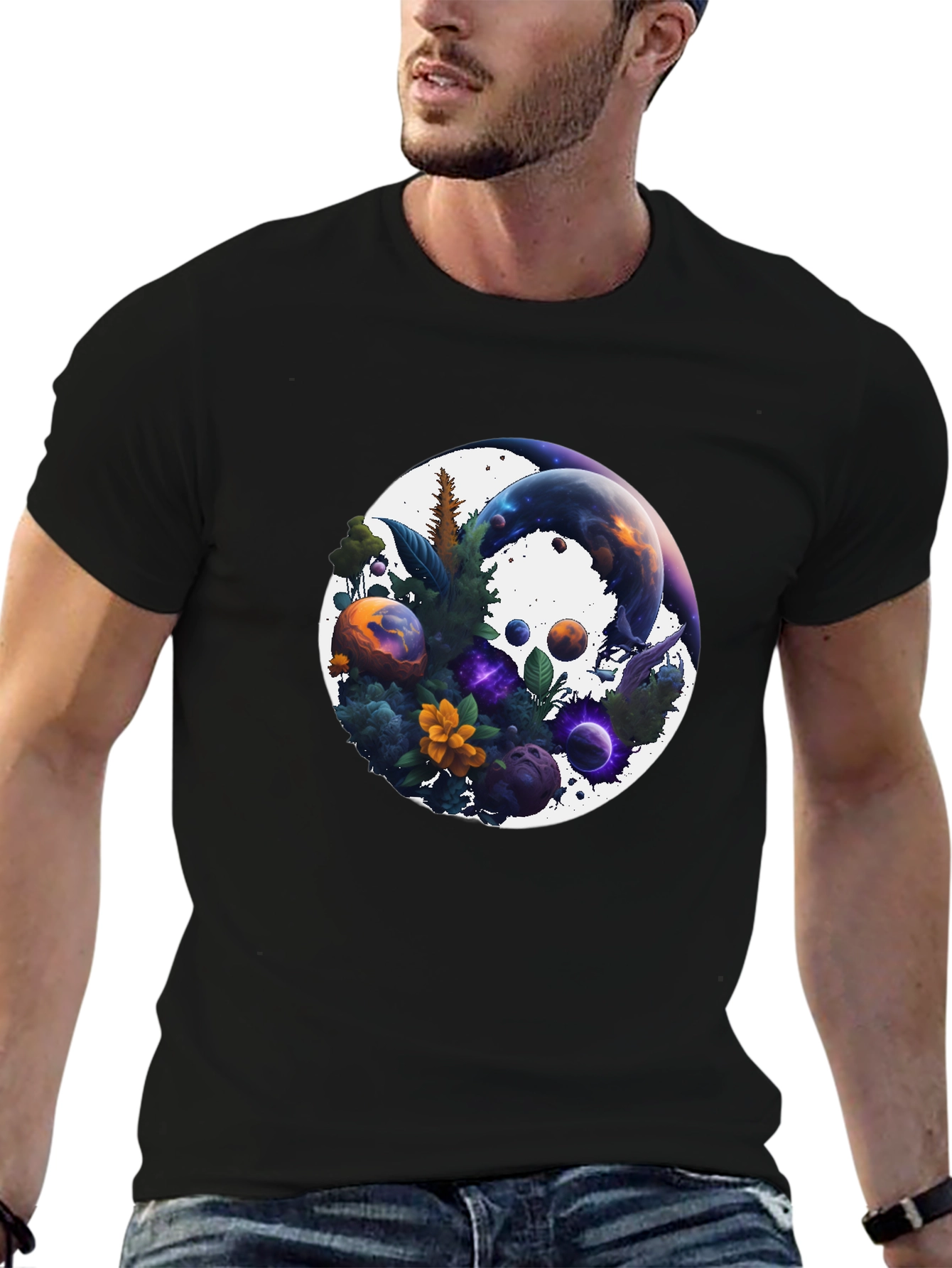 Cosmic Garden T-Shirt - Nature & Space Fusion